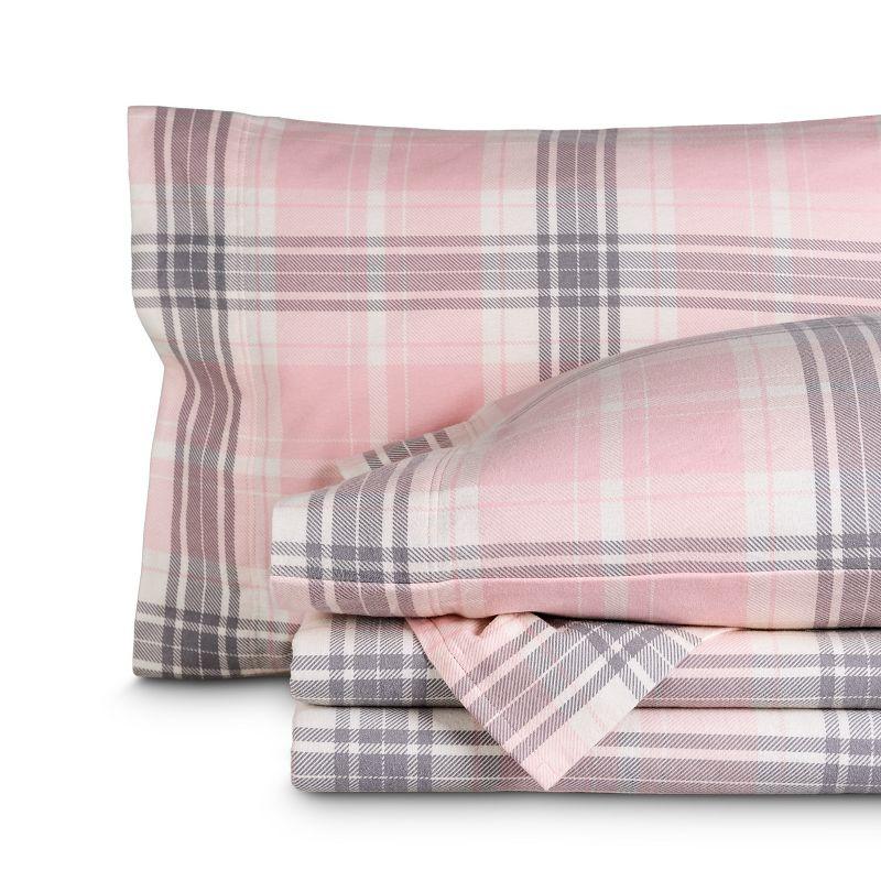 Aurora Plaid - Pink Cotton Flannel Full Sheet Set by Bare Home