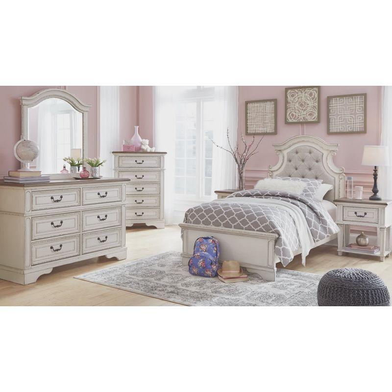 Charming Cottage White 5-Drawer Chest with Distressed Wood Top