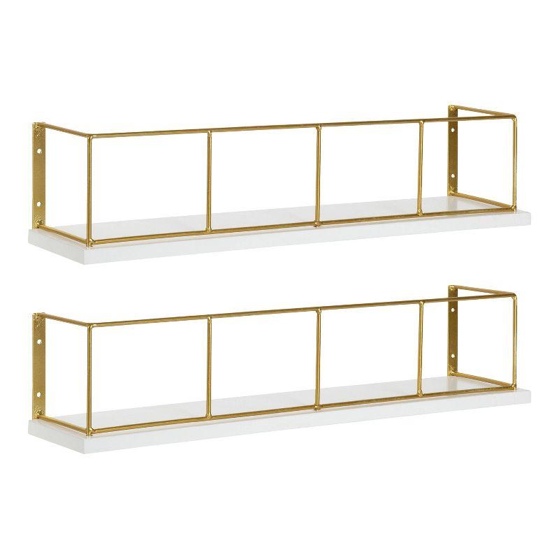 Elegant 18" White and Gold Wood Floating Wall Shelf Set