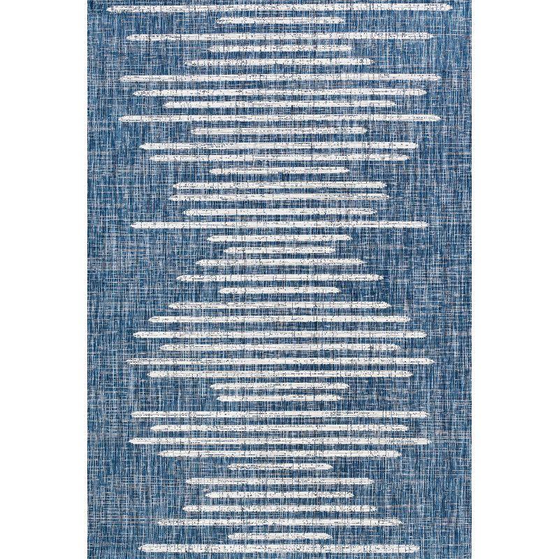 4'x6' Zolak Berber Stripe Geometric Indoor/Outdoor Area Rug, Blue/Ivory - JONATHAN Y