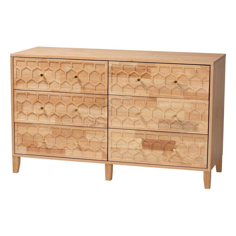 Baxton Studio Hosea Carved Honeycomb 6 Drawer Dresser Natural