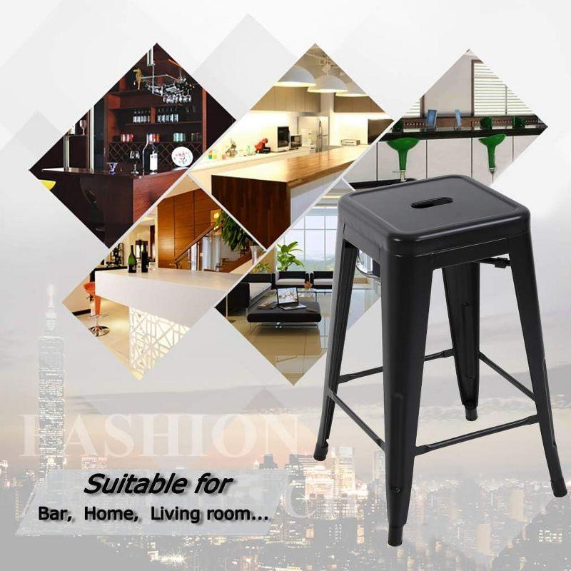 FDW Metal Bar Stools Set of 4 Counter Height Barstool Stackable Barstools 24 Inch Indoor Outdoor Patio Bar Stool Home Kitchen Dining Stool ,Black