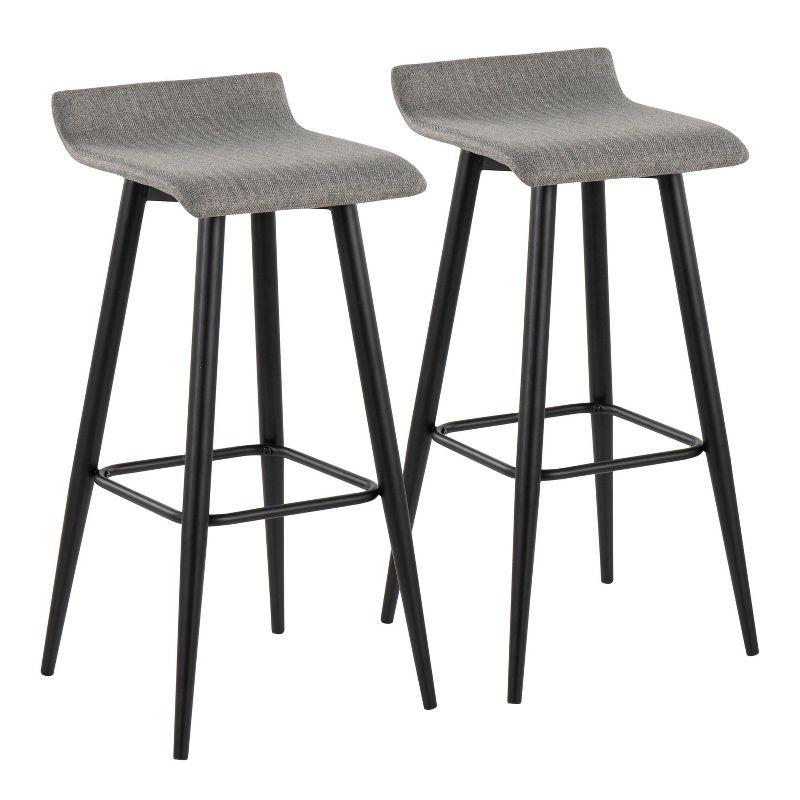 Set of 2 Ale Polyester/Steel Barstool Black/Gray - LumiSource: Modern Design, Herringbone Pattern, 29" Fixed Height