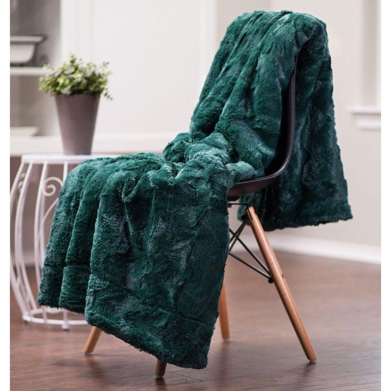 Chanasya Soft Wave Faux Fur Throw Blanket With Reversible Faux Shearling - 50" x 65” - Teal