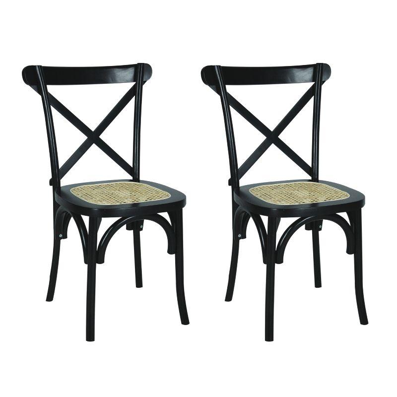 Cassis Classic Traditional X-Back Wood Rattan Dining Chair, Black/Natural (Set of 2) - JONATHAN Y