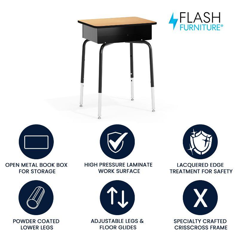 Flash Furniture Goddard Height-Adjustable Open Front Student Desk with Metal Book Box