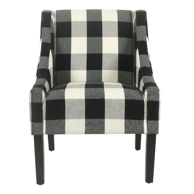 Elegant Black Plaid Wood-Legged Accent Chair