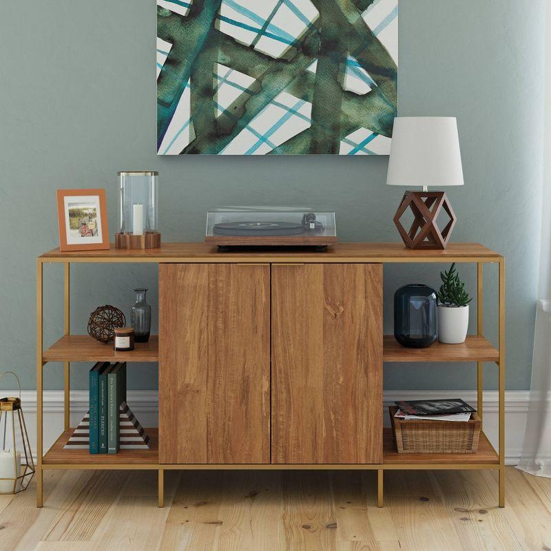 Sindoori Mango and Gold Modern TV Stand with Adjustable Shelf