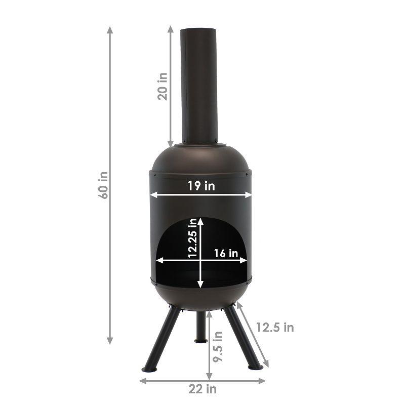 60" Heat-Resistant Black Finish Steel Wood-Burning Chiminea with Wood Grate