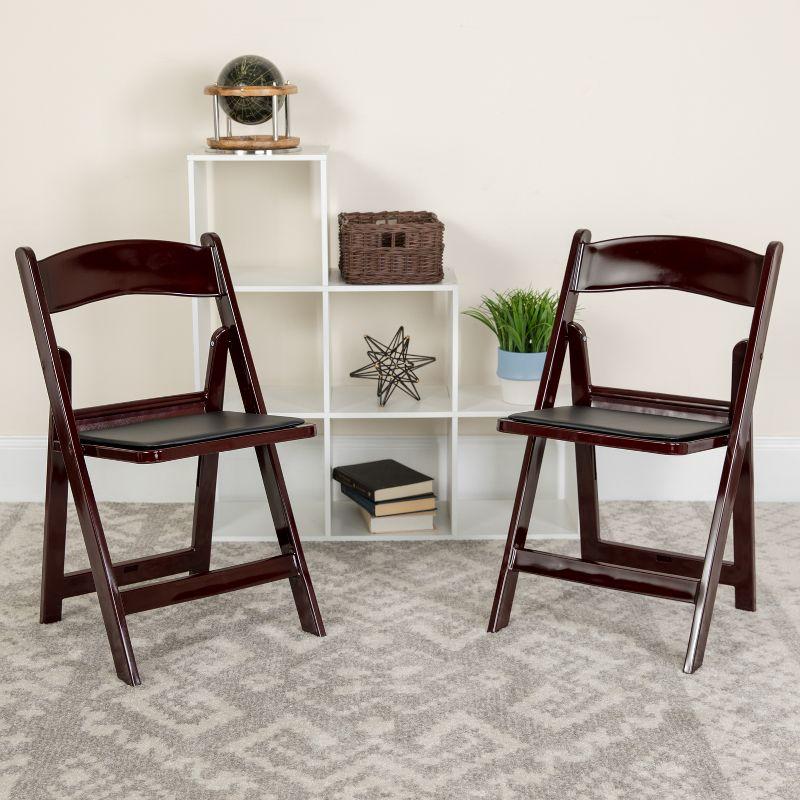 Red Mahogany Resin Folding Chair with Black Vinyl Seat - 4 Pack