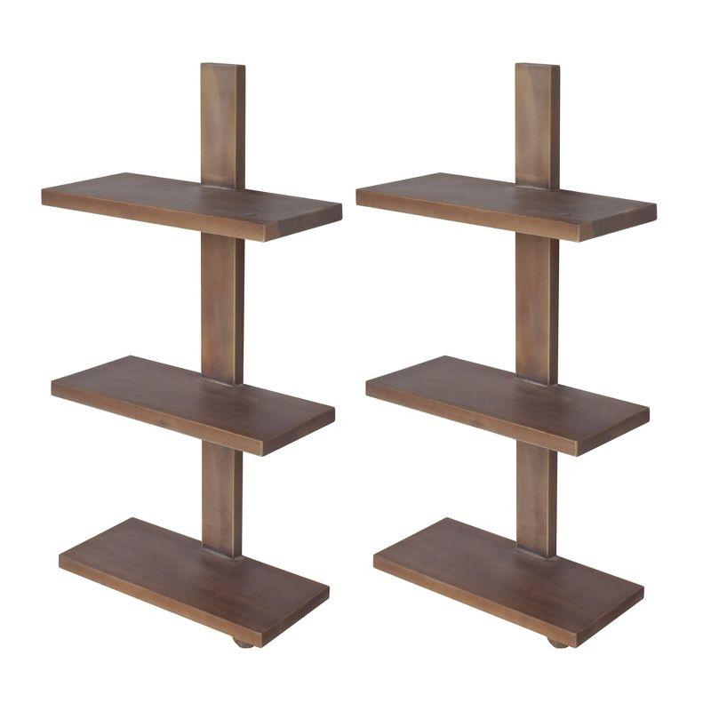 Natural Wood 3-Tier Hanging Shelves Set of 2