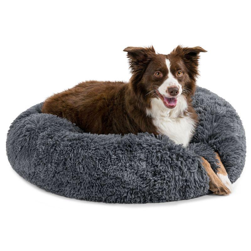 Medium Gray Faux Fur Round Orthopedic Dog Bed