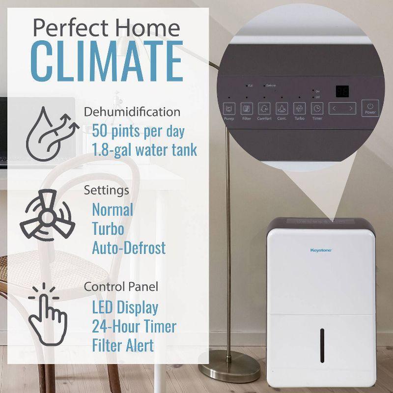 Keystone Keystone 50 Pint Portable Dehumidifier for up to 4,500 Sq. Ft. in White