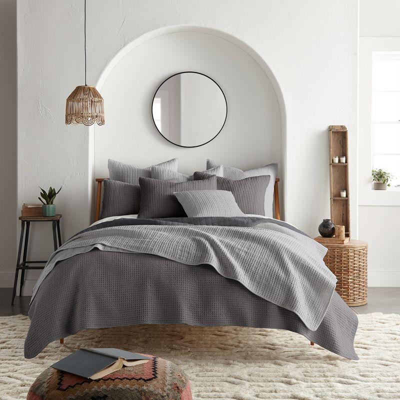 Mills Waffle Charcoal Quilt Set - One King Quilt and Two King Shams - Levtex Home
