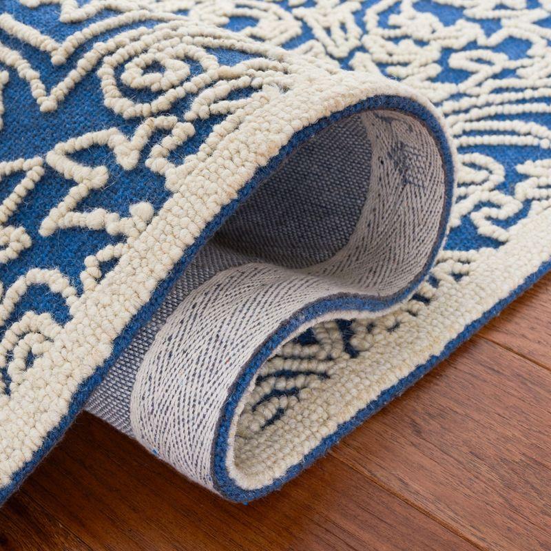 Blue and Ivory Hand-Tufted Wool Square Area Rug