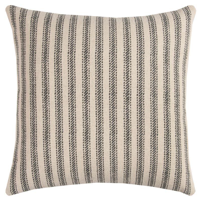 20"x20" Oversize Ticking Striped Square Throw Pillow Gray - Rizzy Home: Cotton Canvas, Indoor, Zippered, Machine Washable