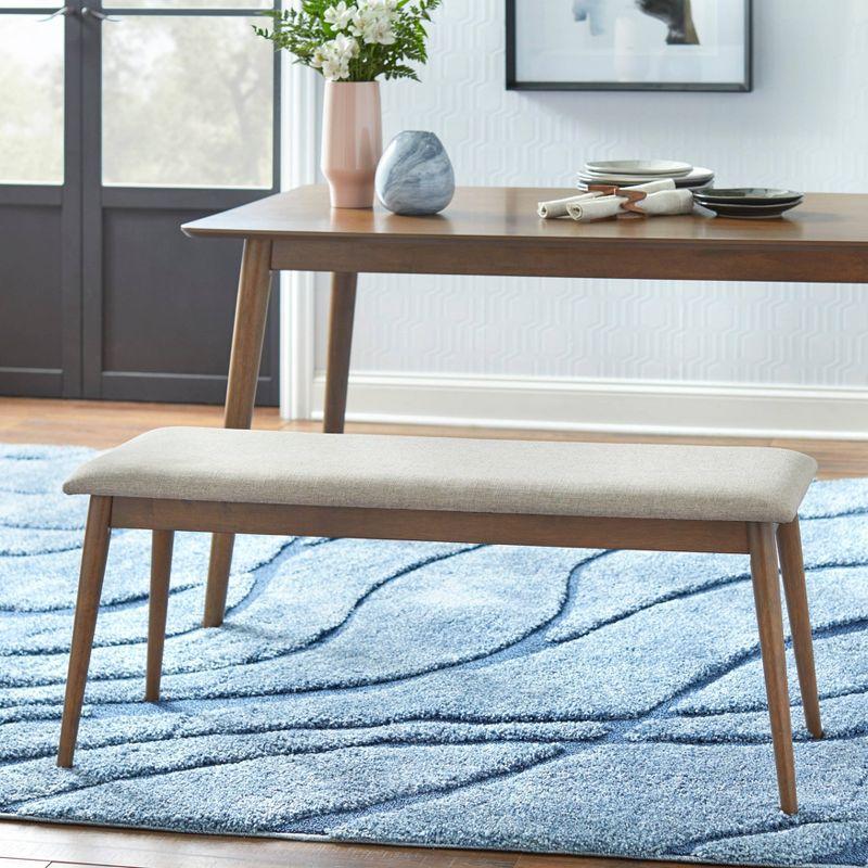 Lifestorey 6pc Newington Mid-Century Dining Set with Bench Walnut/Mocha : Rectangle Table, Upholstered Chairs