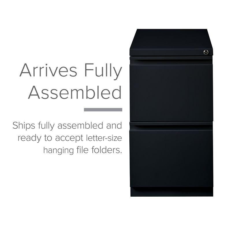 20" Deep 2-Drawer Pedestal File Cabinet - Hirsh: Steel, Black, Roll File, Narrow, No Assembly, GreenGuard Certified