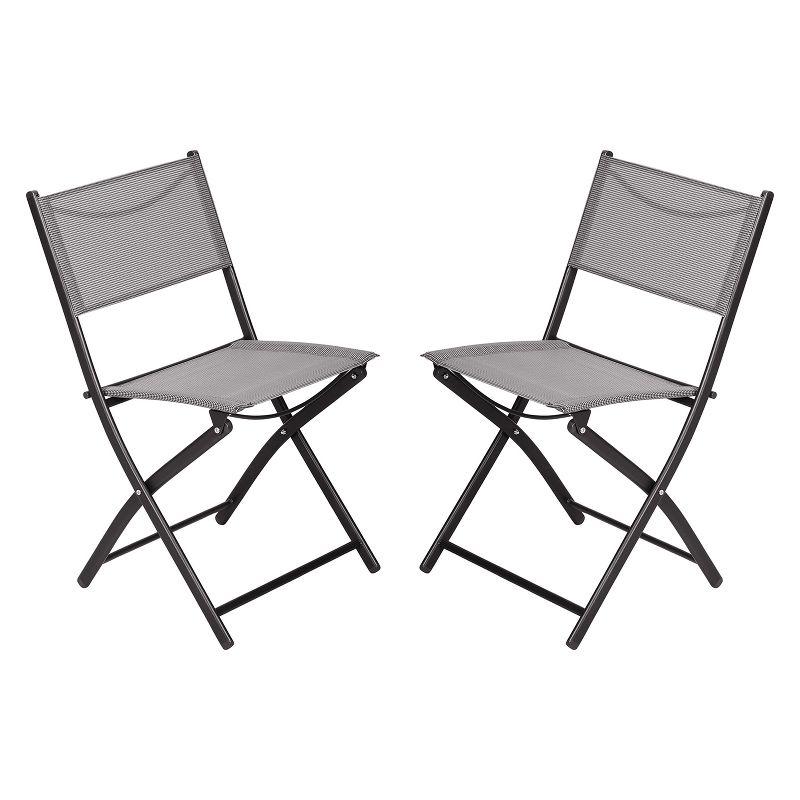 Gray and Black Steel Frame Folding Chairs, Set of 2