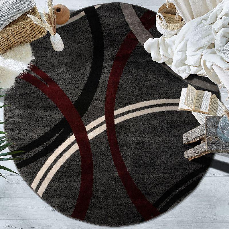 World Rug Gallery Contemporary Abstract Circles Design Red 6'6" Round Area Rug