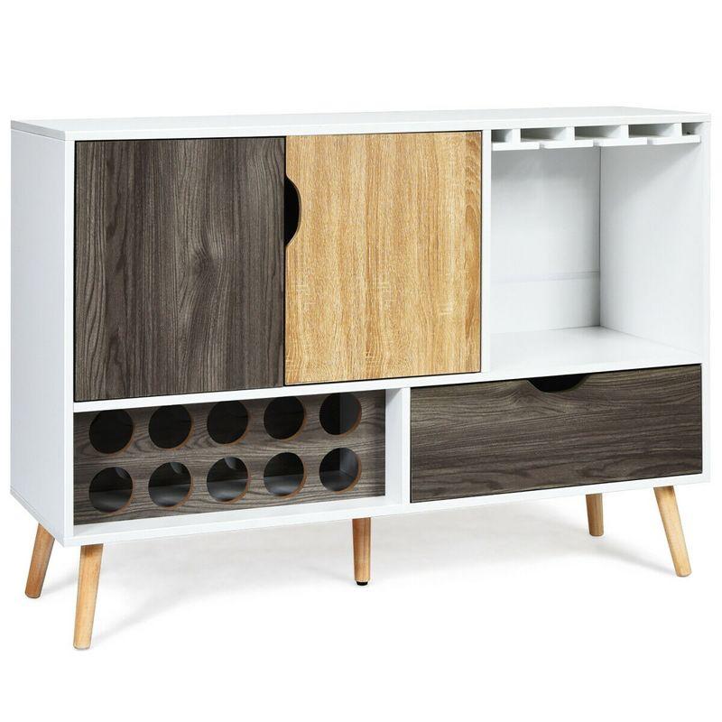 Costway Mid-Century Buffet Sideboard Wooden Storage Cabinet w/ Wine Rack & Glass Holder