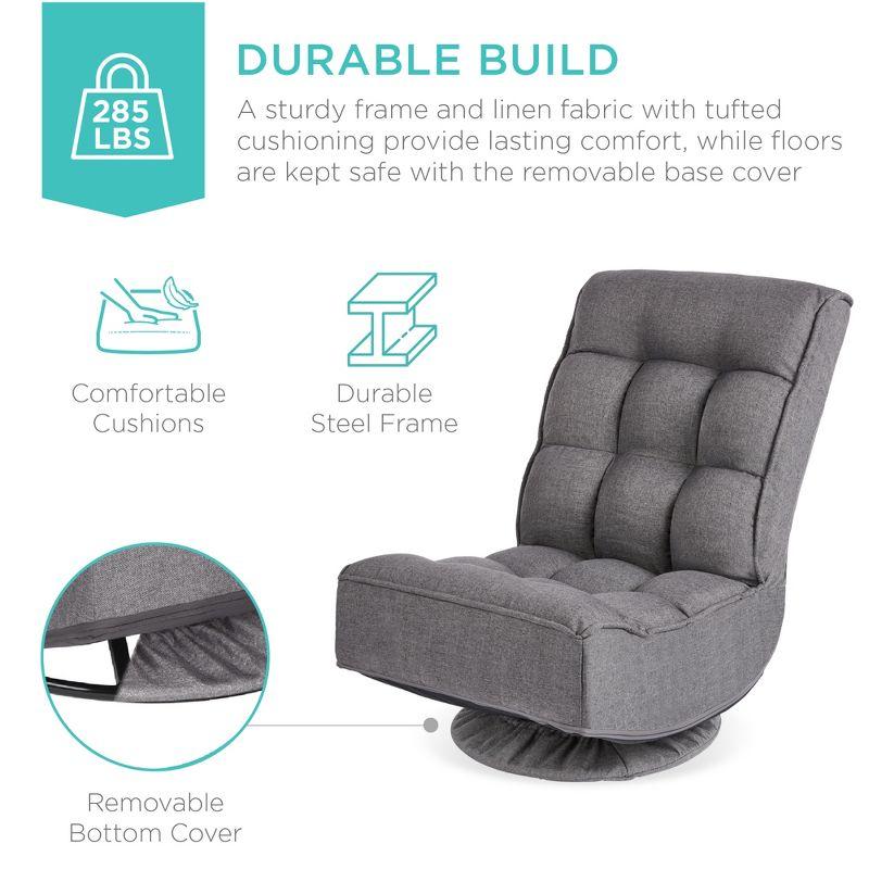 Best Choice Products Folding Floor Gaming Chair for Home, Office w/ 360-Degree Swivel, 4 Positions - Dark Gray