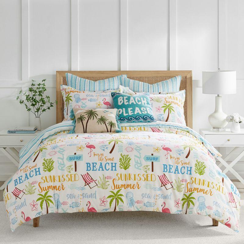 Beach Days Full/Queen Cotton Bedspread Set with Graphic Detail