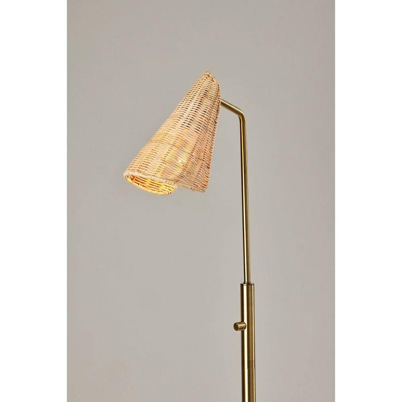 Elegant Antique Brass Adjustable Floor Lamp with Rattan Shade