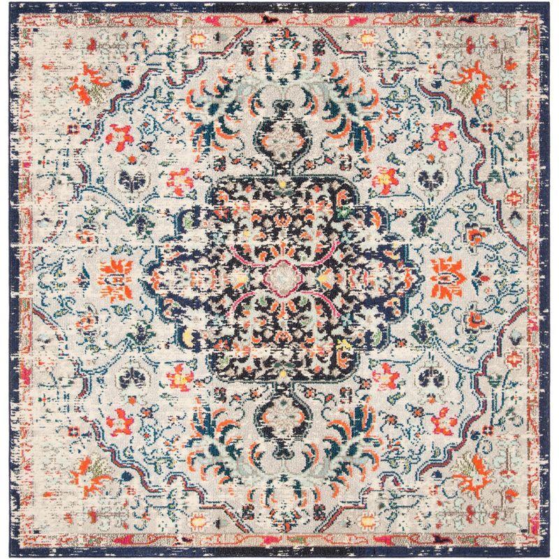 Metro-Mod Beige & Black Vintage Floral 5' Square Synthetic Area Rug