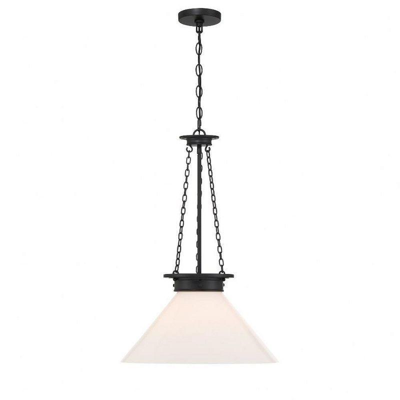 Matte Black and White Glass 1-Light Pendant with Adjustable Chain