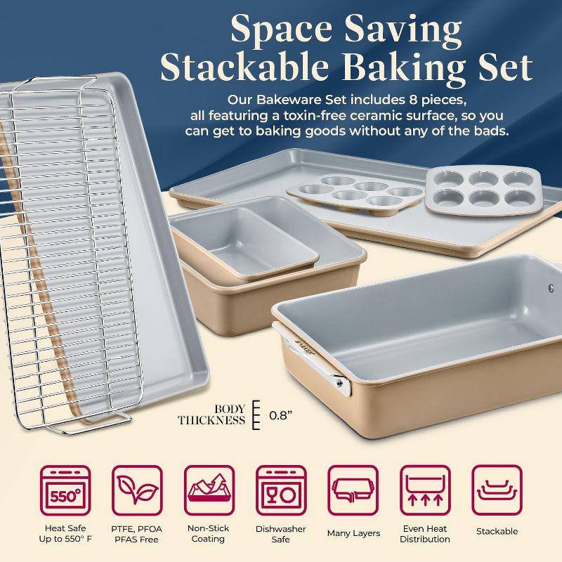 Bakken Swiss 8-Piece Stackable Bakeware Set - Ceramic Non-Stick Coating - GOLD