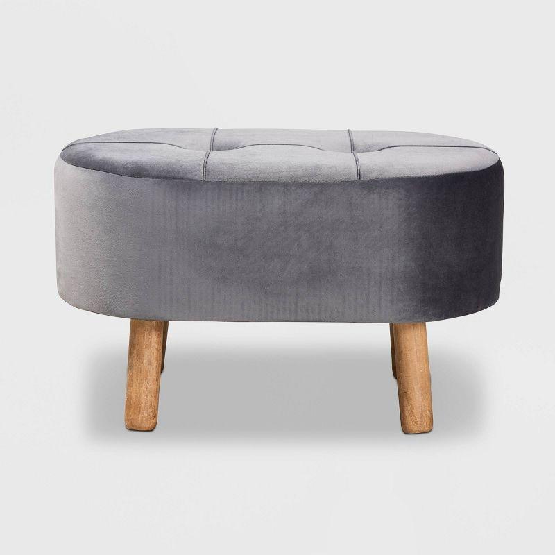 Simone Velvet Upholstered Wood Ottoman Gray/Natural - Baxton Studio