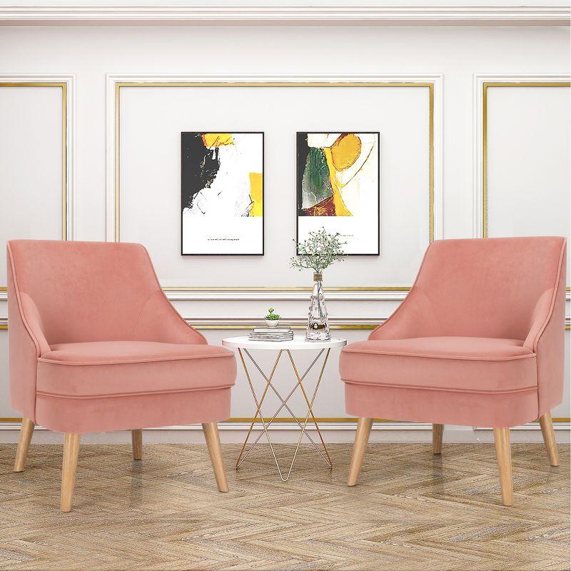 Elegant Blush Pink Velvet Square Arm Accent Chair Set