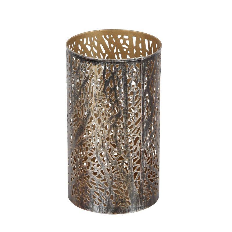 Set of 3 Leafy Cylindrical Contemporary Metal Candle Holders - Olivia & May