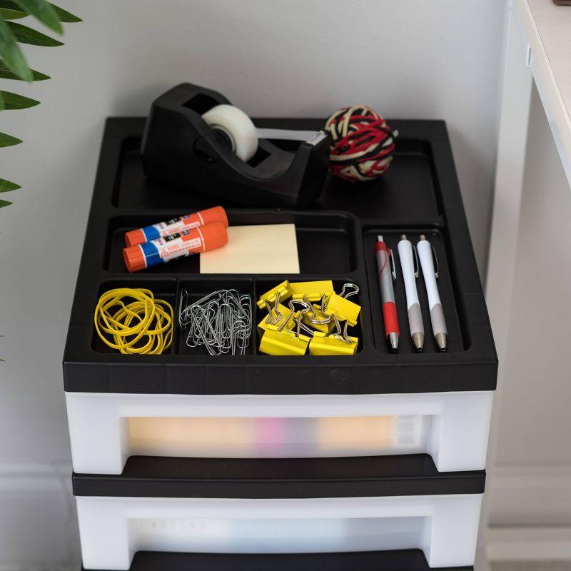 Black 5-Drawer Plastic Storage Tower with Organizer Top