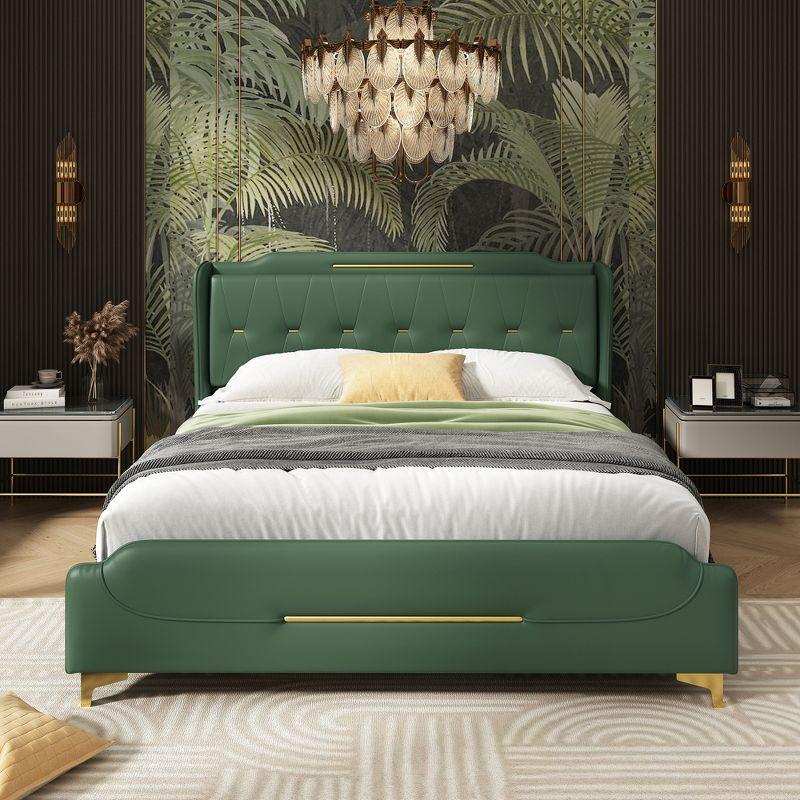 Kenneth Green Faux Leather King Bed with Gold Accents