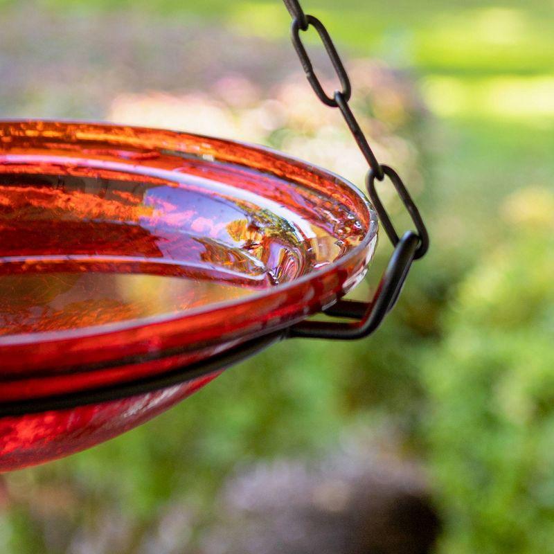 12.5" Tall Crackle Glass Hanging Birdbath Bowl Red - Achla Designs: Weather-Resistant, No Assembly, Iron Chain