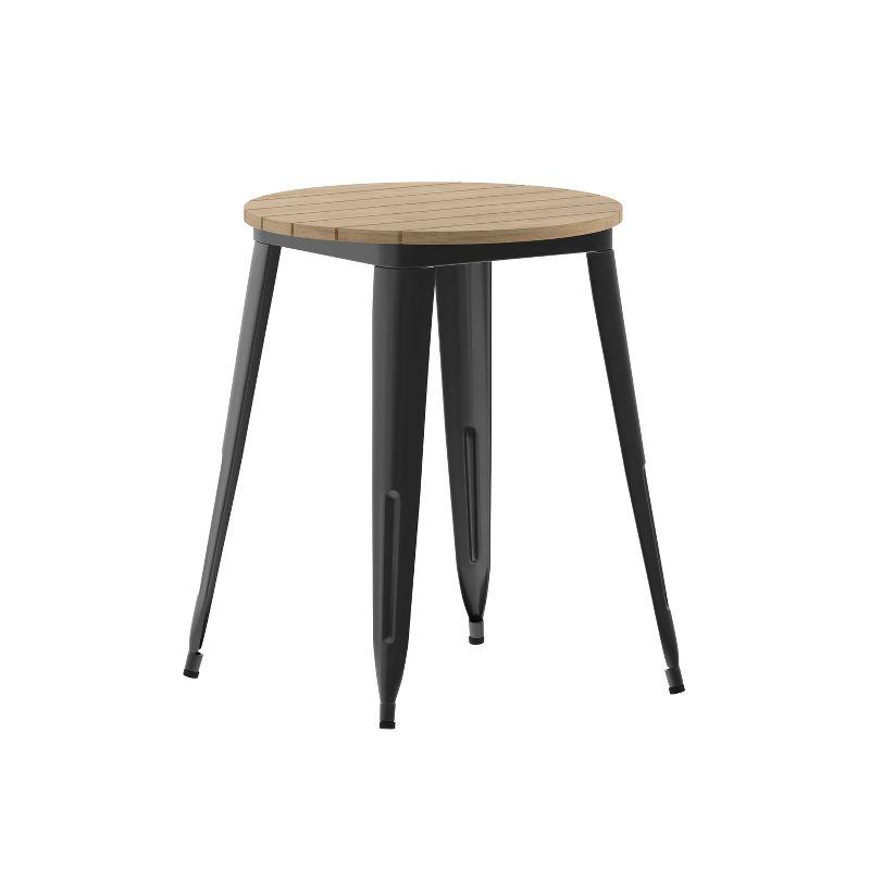 Flash Furniture Declan Commercial Grade Indoor/Outdoor Dining Table, 23.75" Round All Weather Brown Poly Resin Top with Black Steel Base