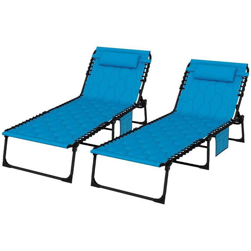 Outsunny Folding Chaise Lounge Set with 5-level Reclining Back, Outdoor Lounge Chairs with Padded Seat, Blue