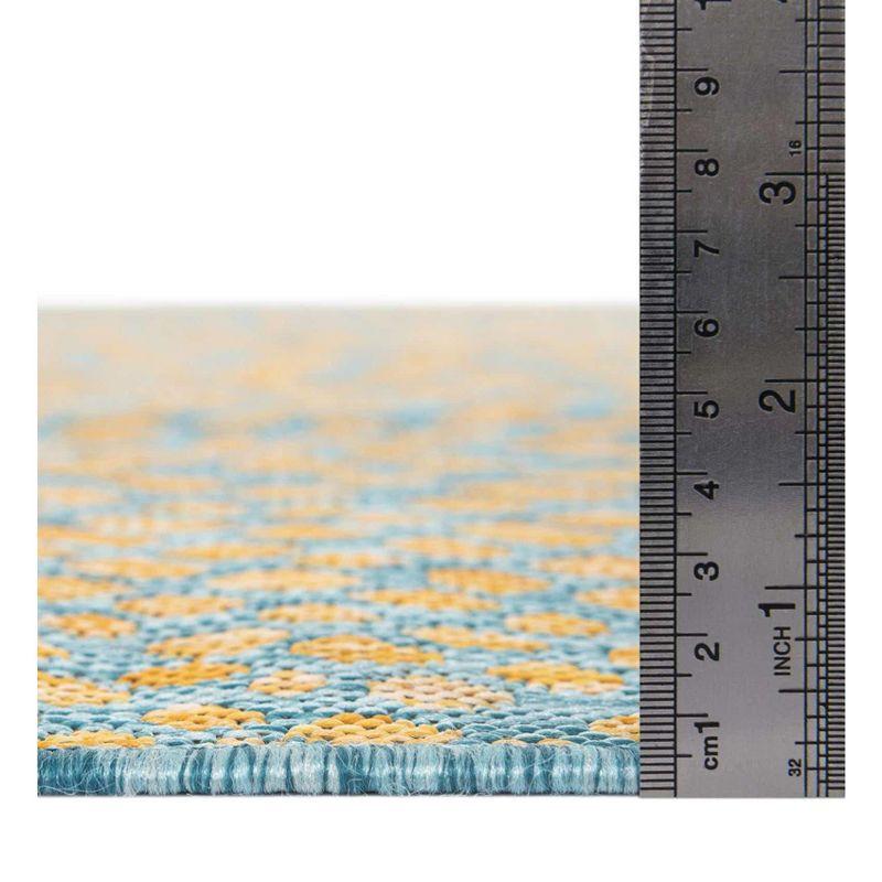 Round Blue and Yellow Stain-Resistant Outdoor Rug