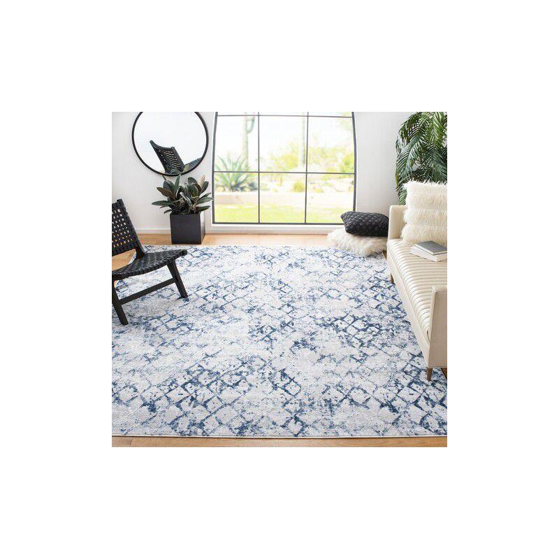 Grey and Navy Abstract Square Area Rug, 5'3"