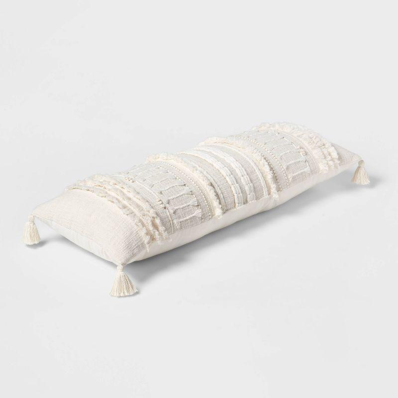 Oversized Oblong Woven Knotted Fringe Decorative Throw Pillow Natural - Threshold™: Cotton, Indoor Rectangle Accent Pillow