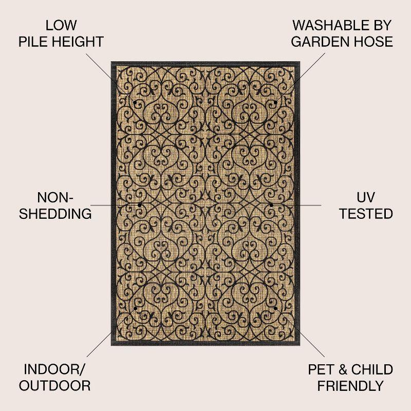 4'x6' Madrid Vintage Filigree Textured Weave Indoor/Outdoor Area Rug, Black/Khaki - JONATHAN Y