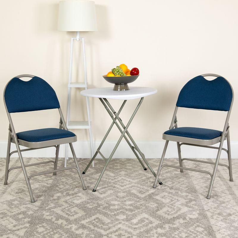 Navy Fabric Armless Metal Folding Chair with Easy-Carry Handle