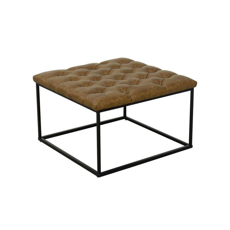 Draper Light Brown Faux Leather Tufted Square Ottoman