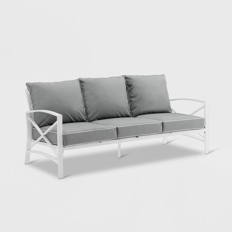 Gray Cushioned White Metal Outdoor Sofa with Three Seats