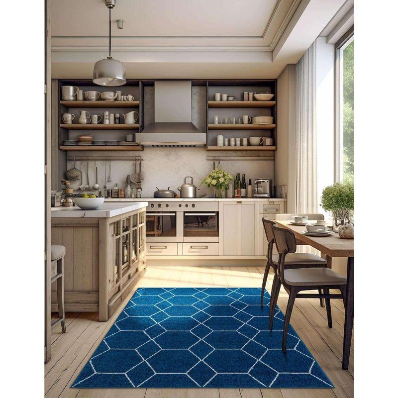 Navy Blue Trellis Frieze Indoor Rectangular Rug