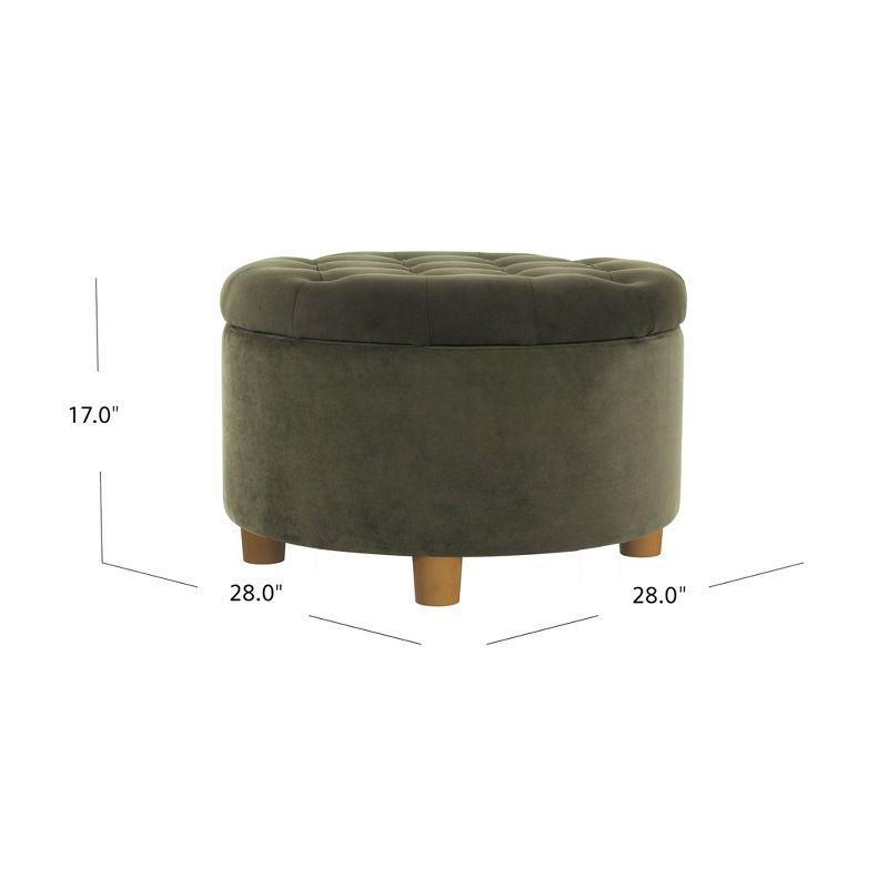 Tufted Round Storage Ottoman Loden Green Velvet - HomePop: Velvet Footstool, Honey Oak Legs, 250lb Capacity