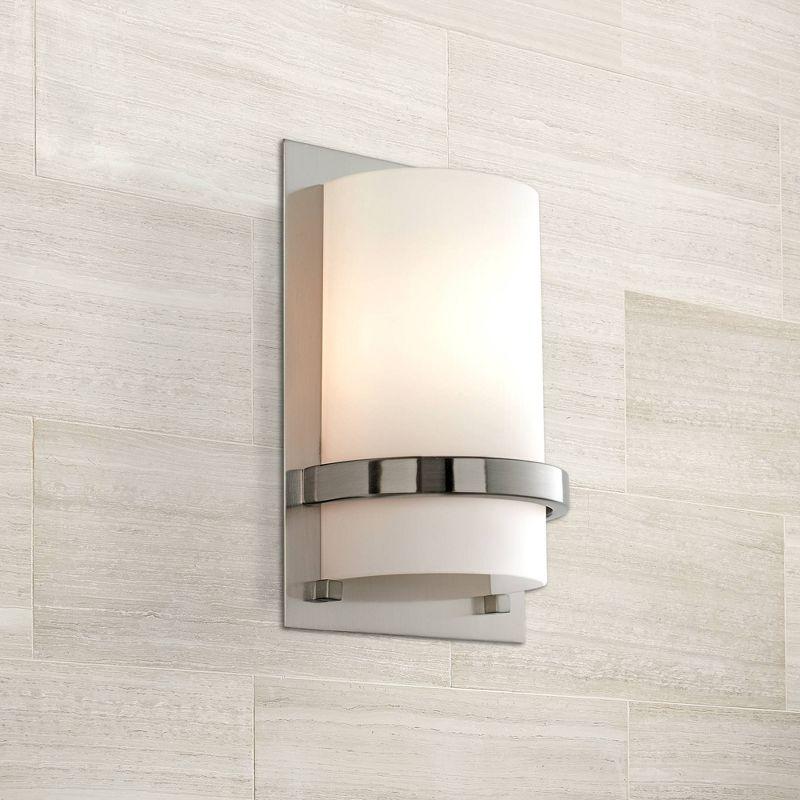 Minka Lavery Modern Wall Light Sconce Brushed Nickel Hardwired 6 3/4" Fixture Etched Opal Glass Shade for Bedroom Bathroom Reading