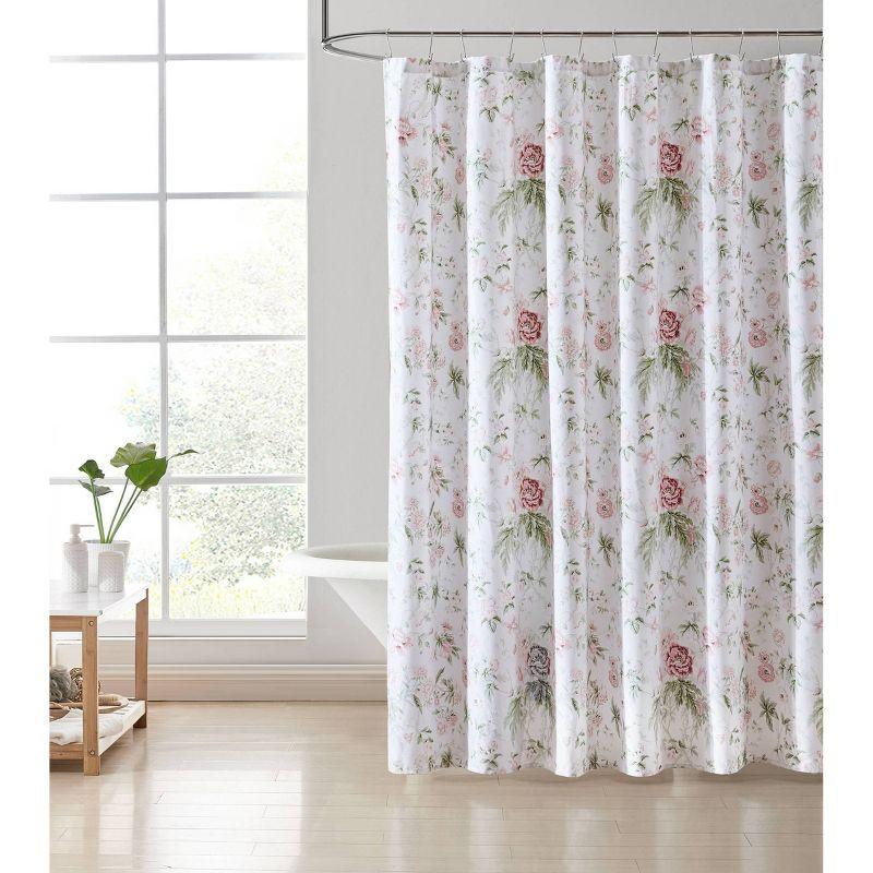 Laura Ashley Breezy Floral Cotton Pink Shower Curtain